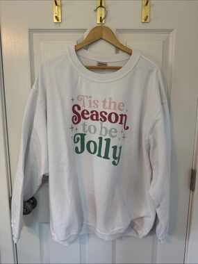 Holiday 'Tis the Season to Be Jolly Graphic Sweatshirt - White